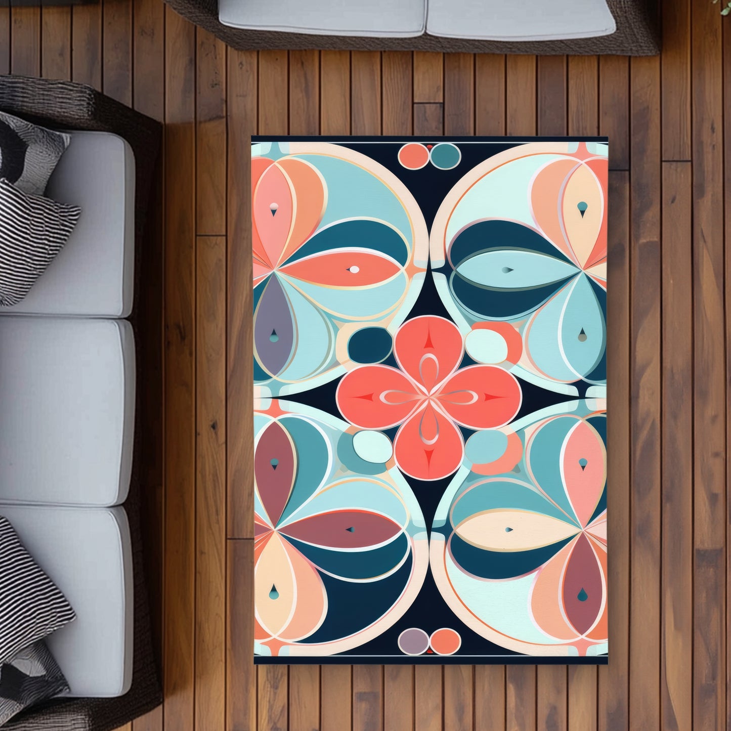Pastel Mandala Turquoise Outdoor Area Rug | Home Decor
