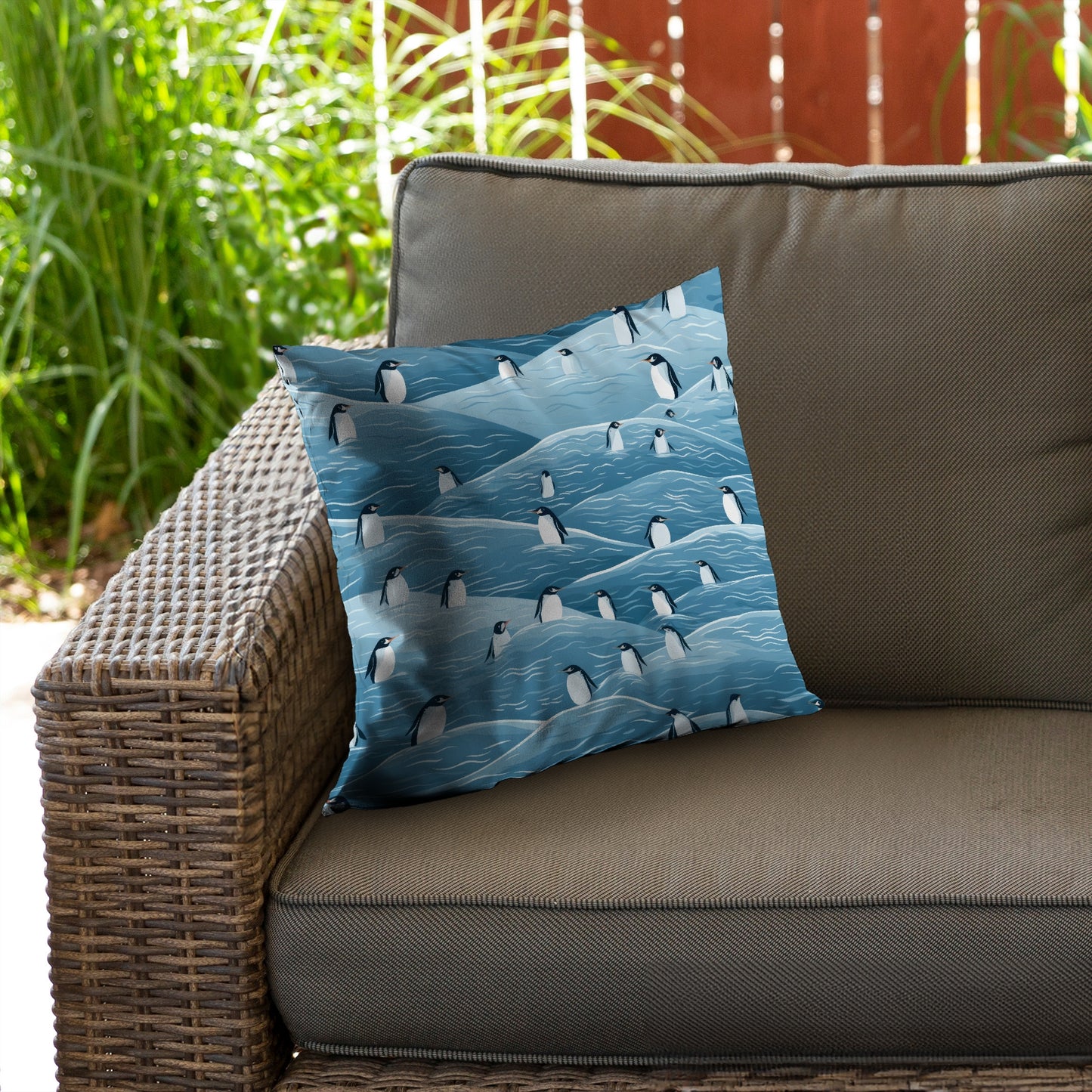 Penguins Wandering Turquoise Poly Twill Throw Pillow | Home Decor