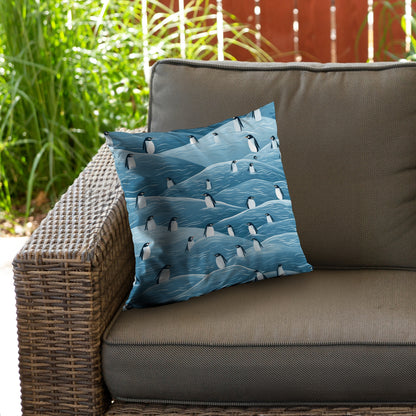 Penguins Wandering Turquoise Poly Twill Throw Pillow | Home Decor