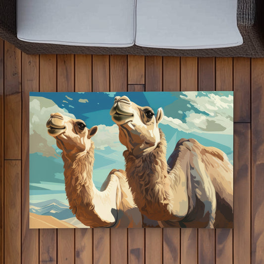 Camels Looking Up - Blue Outdoor Area Rug for Home Decor