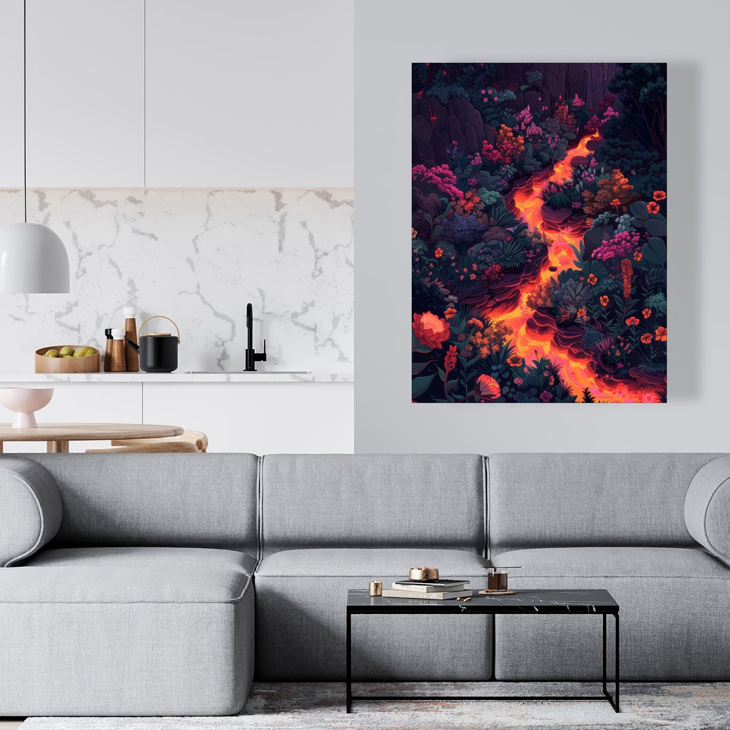 Flowing magma - Black canvas home decor art piece