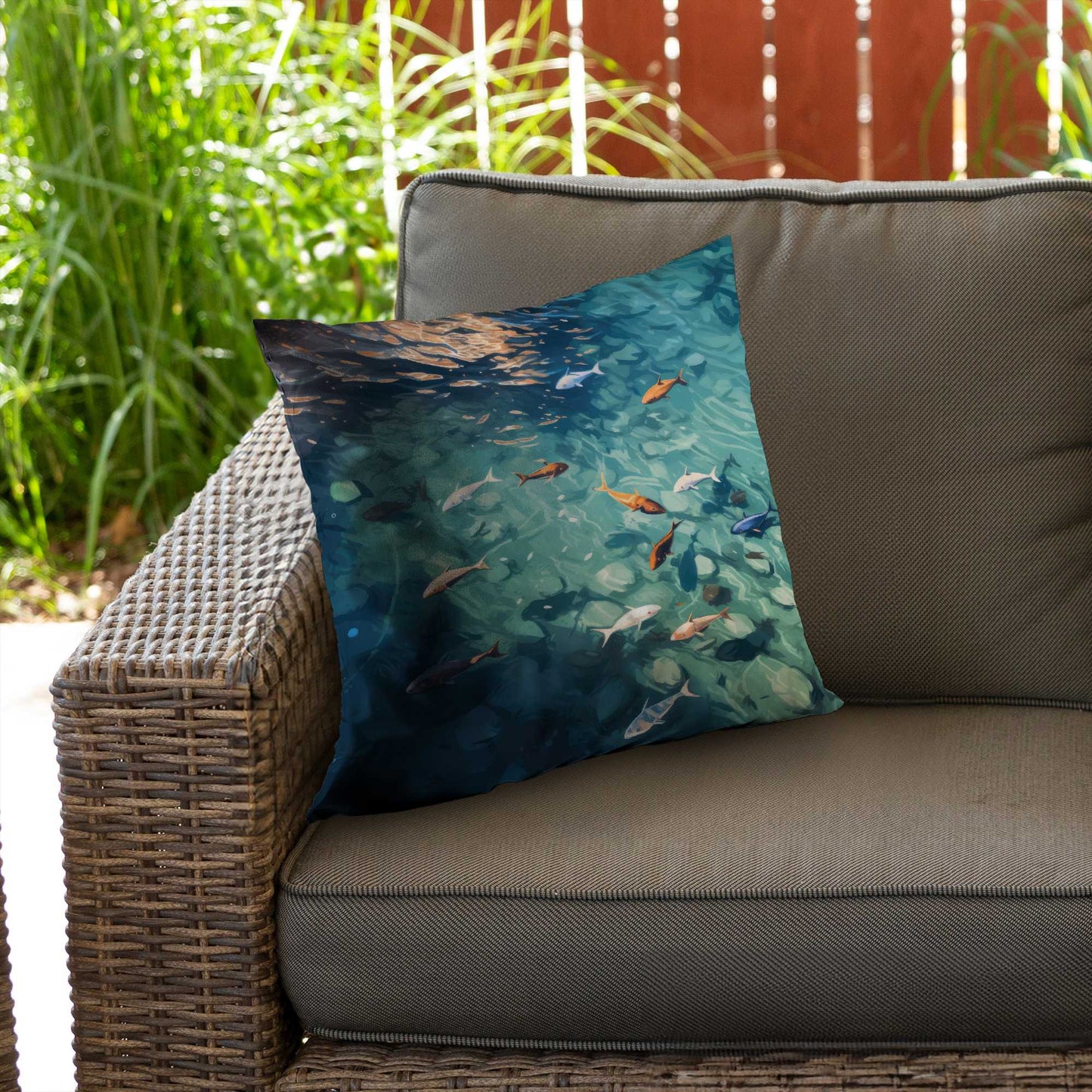 Garniture de coussin en sergé de polyester bleu Caustic Fish