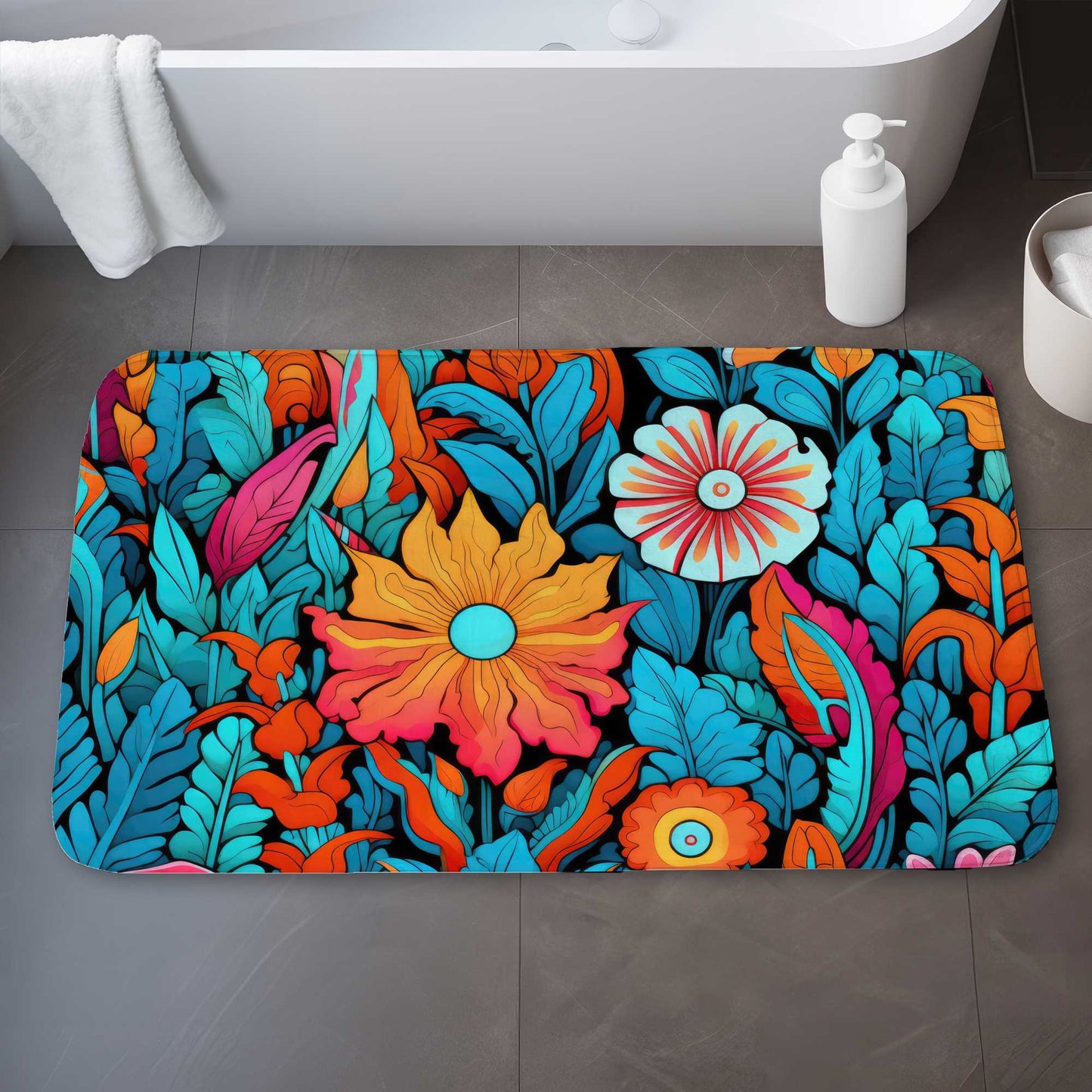 Floral Hues Turquoise Bath Mat for Stylish Home Decor