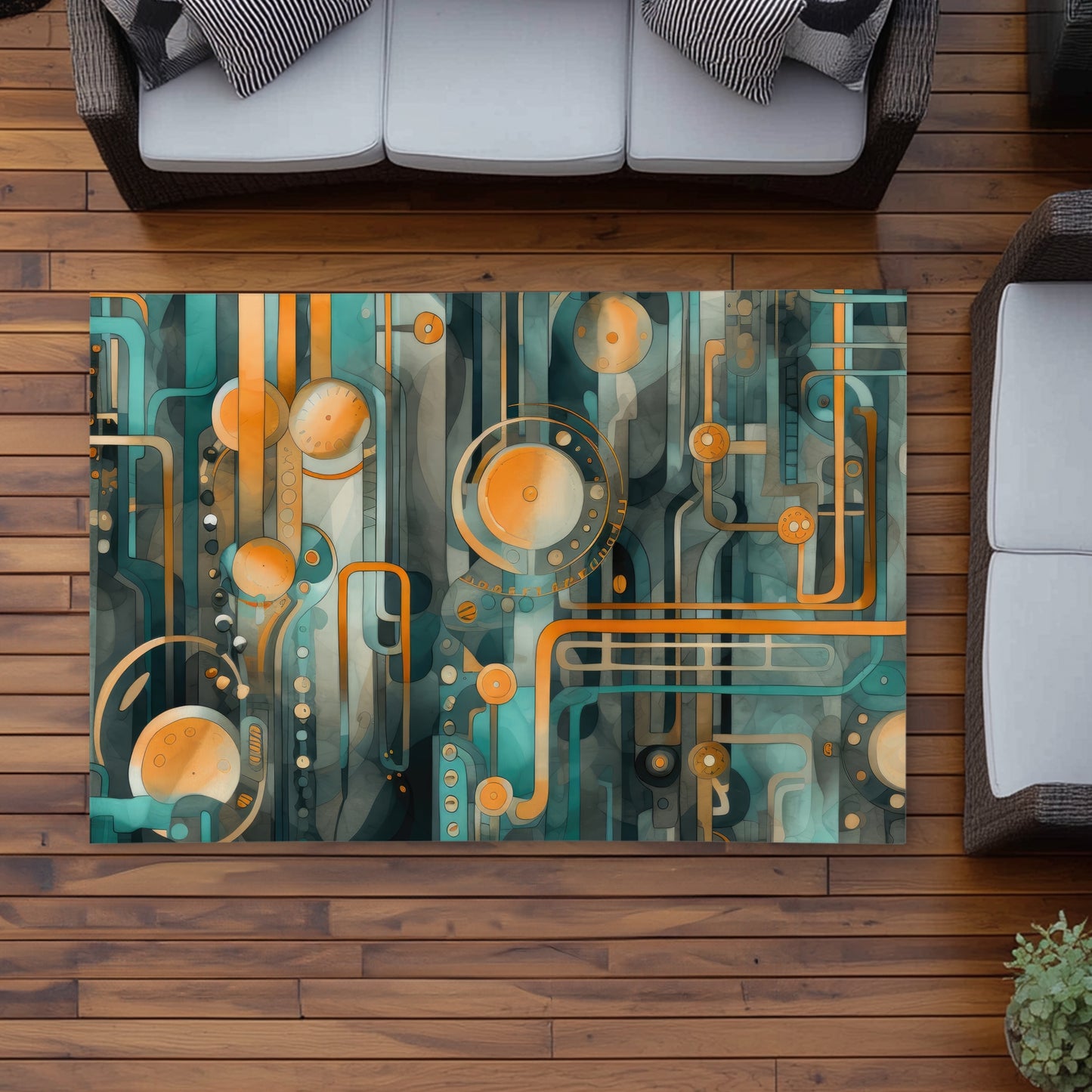 Astrological Machinery White Outdoor Area Rug for Home Decor