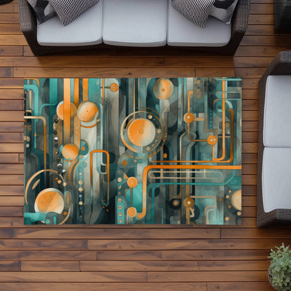 Astrological Machinery White Outdoor Area Rug for Home Decor