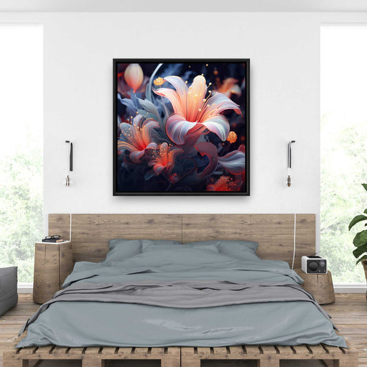 Astral Bloom - Red Framed Canvas Art for Home Decor