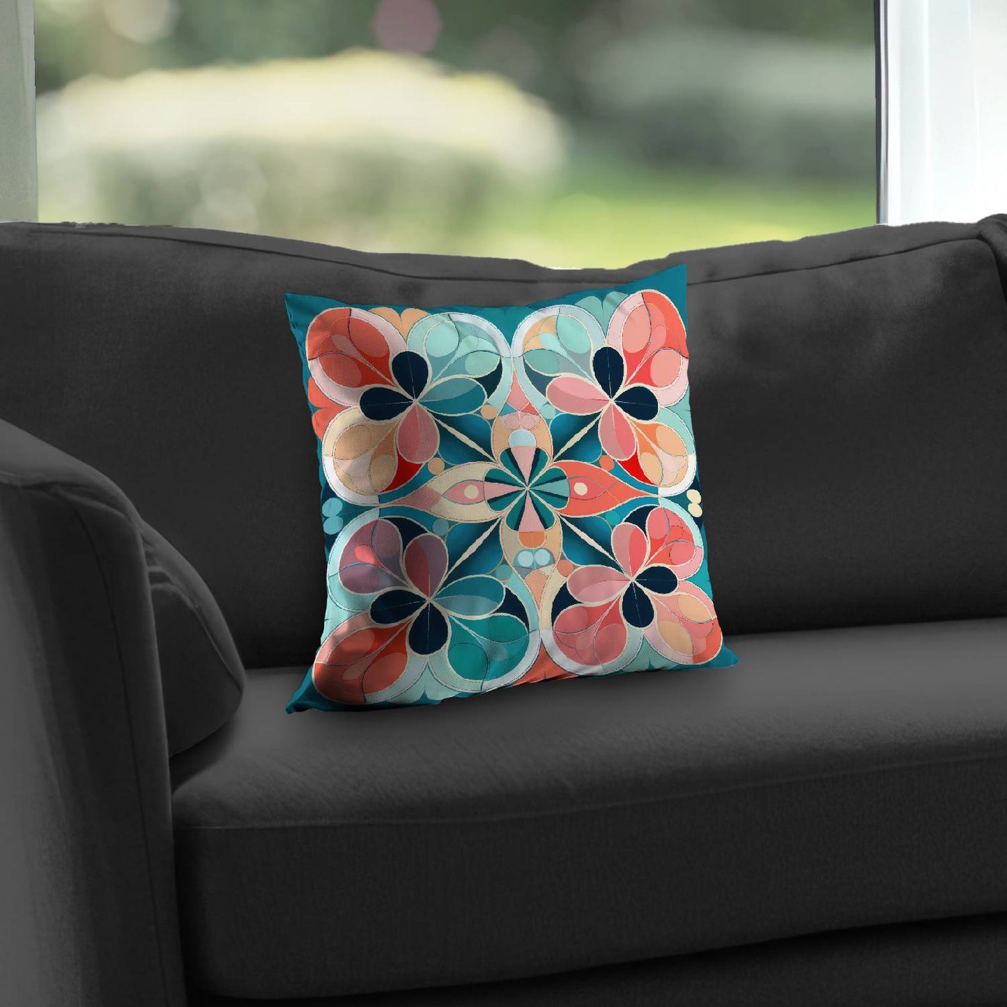 Coussin décoratif Mandala en sergé de polyester - Accessoire de décoration unique pour la maison