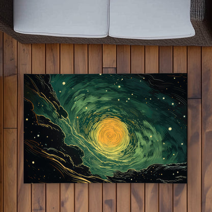Turmoil in Space - Black Outdoor Area Rug for Home Decor