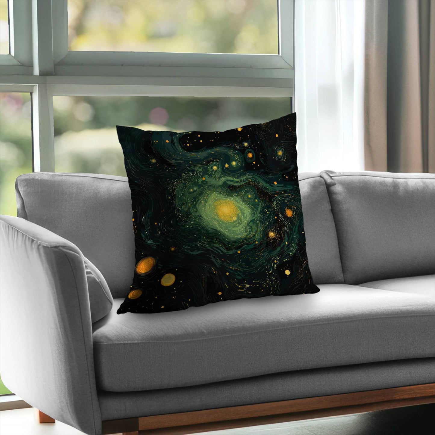 Illuminated in space - Throw pillow - Print on demand