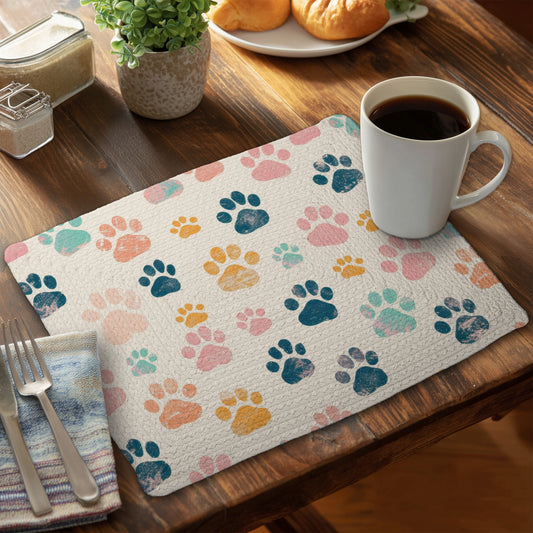 Cute paws Pink Braided Polyester Placemats for Home Decor