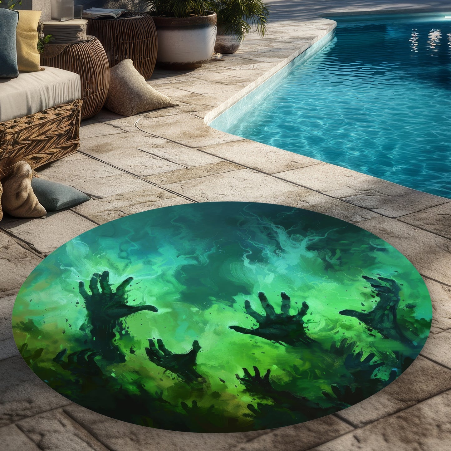 Hands of Despair Round Outdoor Area Rug | Home Decor