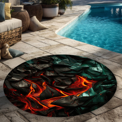 Imminent Rupture Black 5' Round Outdoor Area Rug | Home Decor