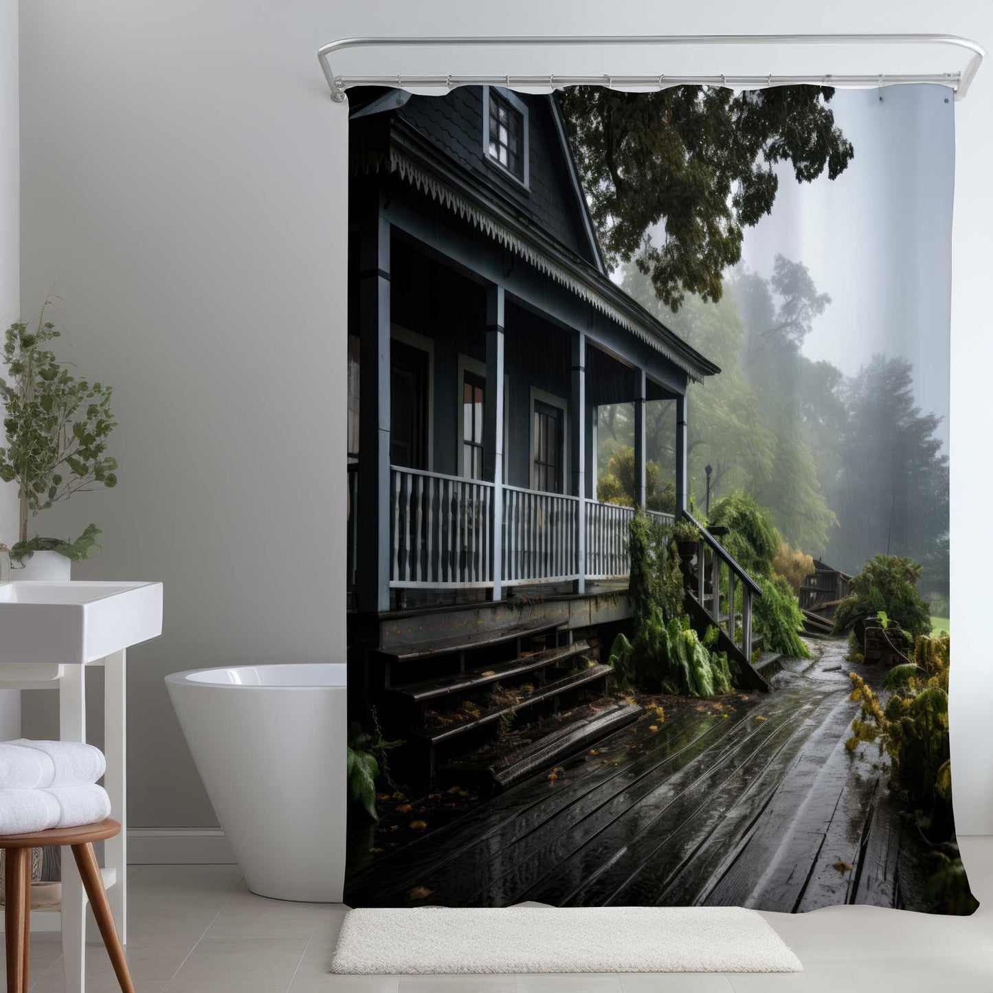 Rideau de douche Porche pluvieux | Décoration intérieure élégante et imperméable