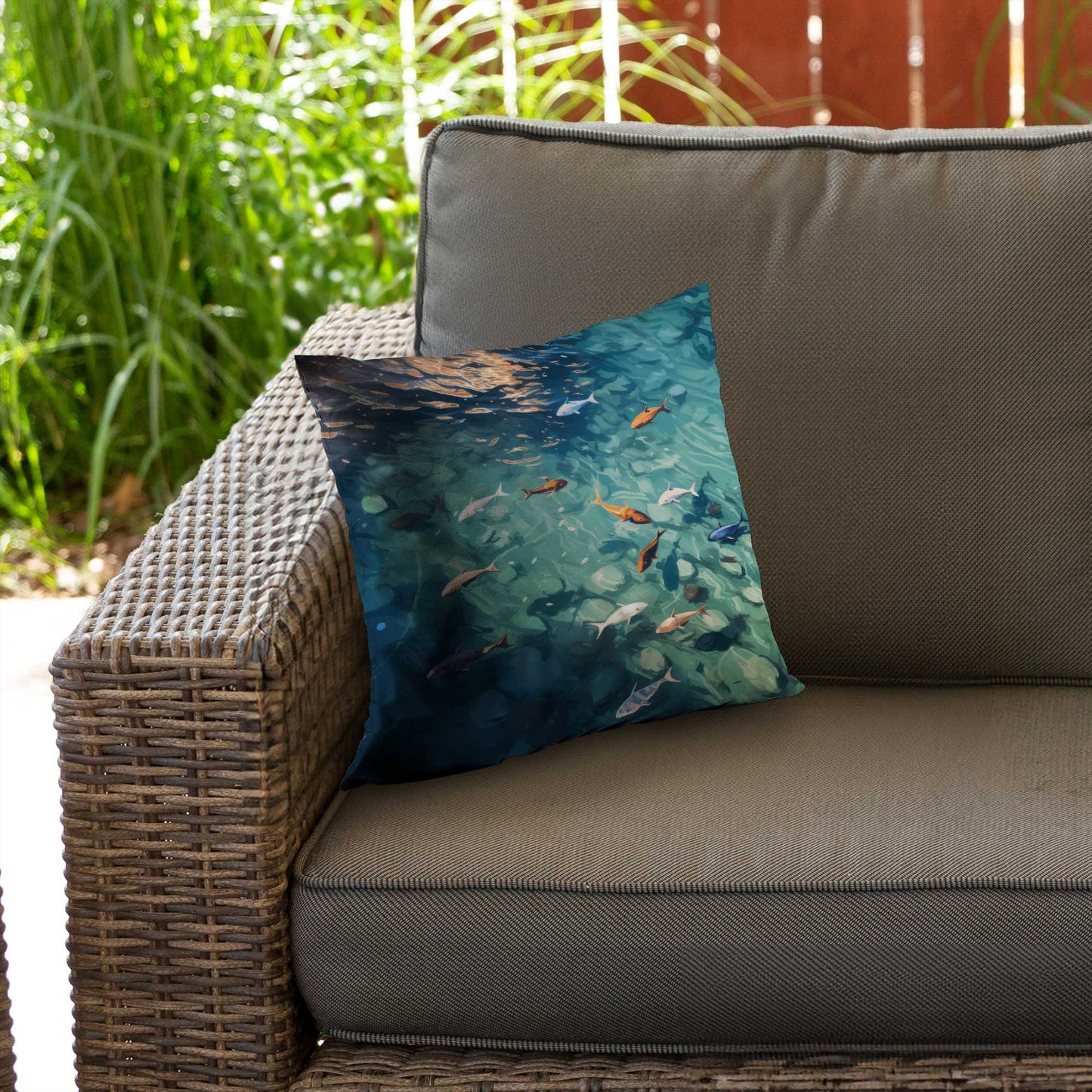 Garniture de coussin en sergé de polyester bleu Caustic Fish