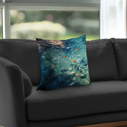 Garniture de coussin en sergé de polyester bleu Caustic Fish