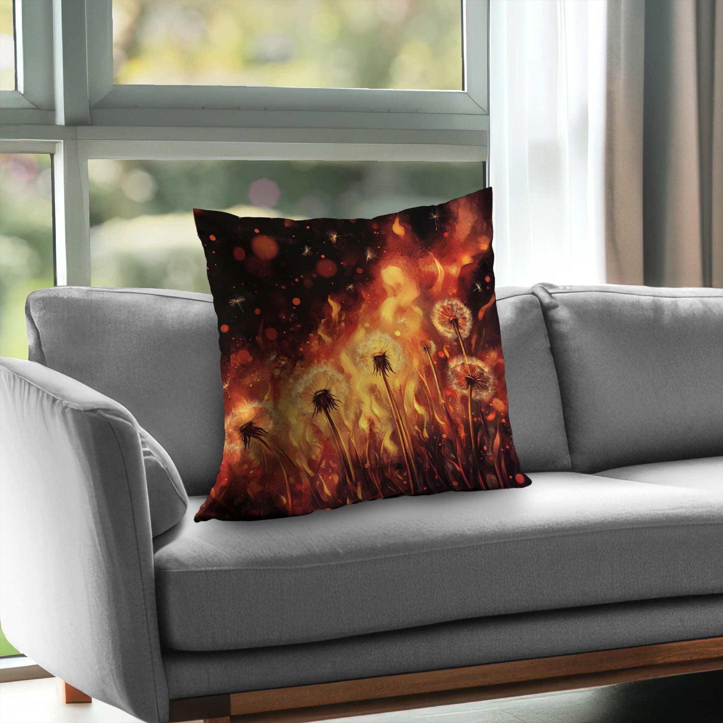 Dandy Fire Poly Twill Throw Pillow | Stylish Home Decor