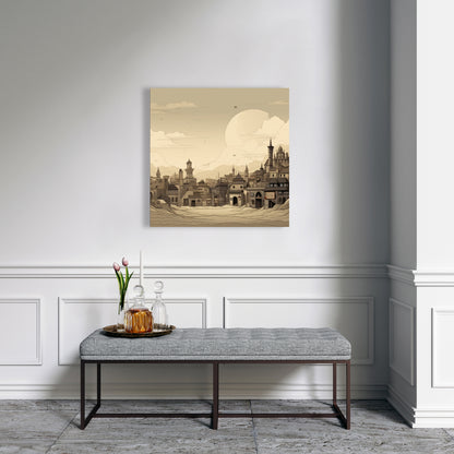 Desert Town Gray Canvas - Stylish Home Decor Artwork