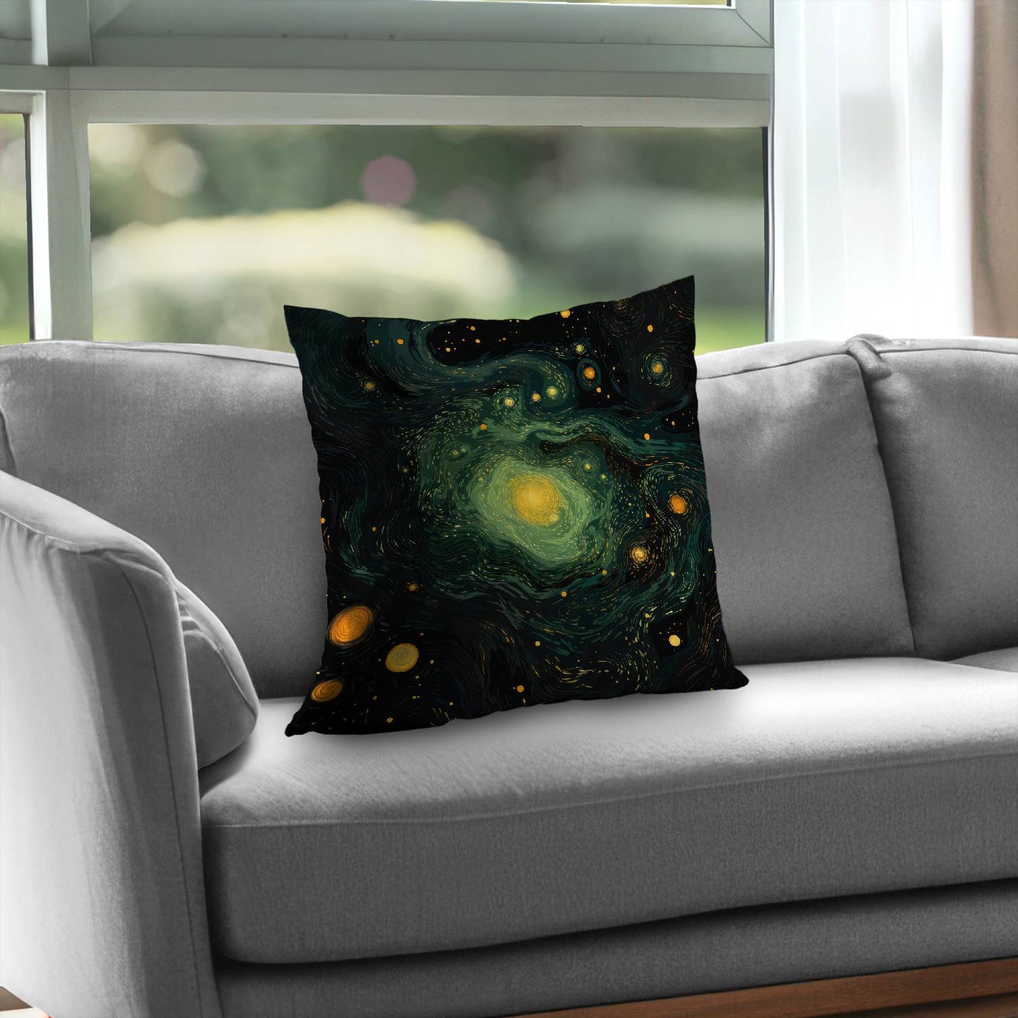 Illuminated in space - Throw pillow - Print on demand