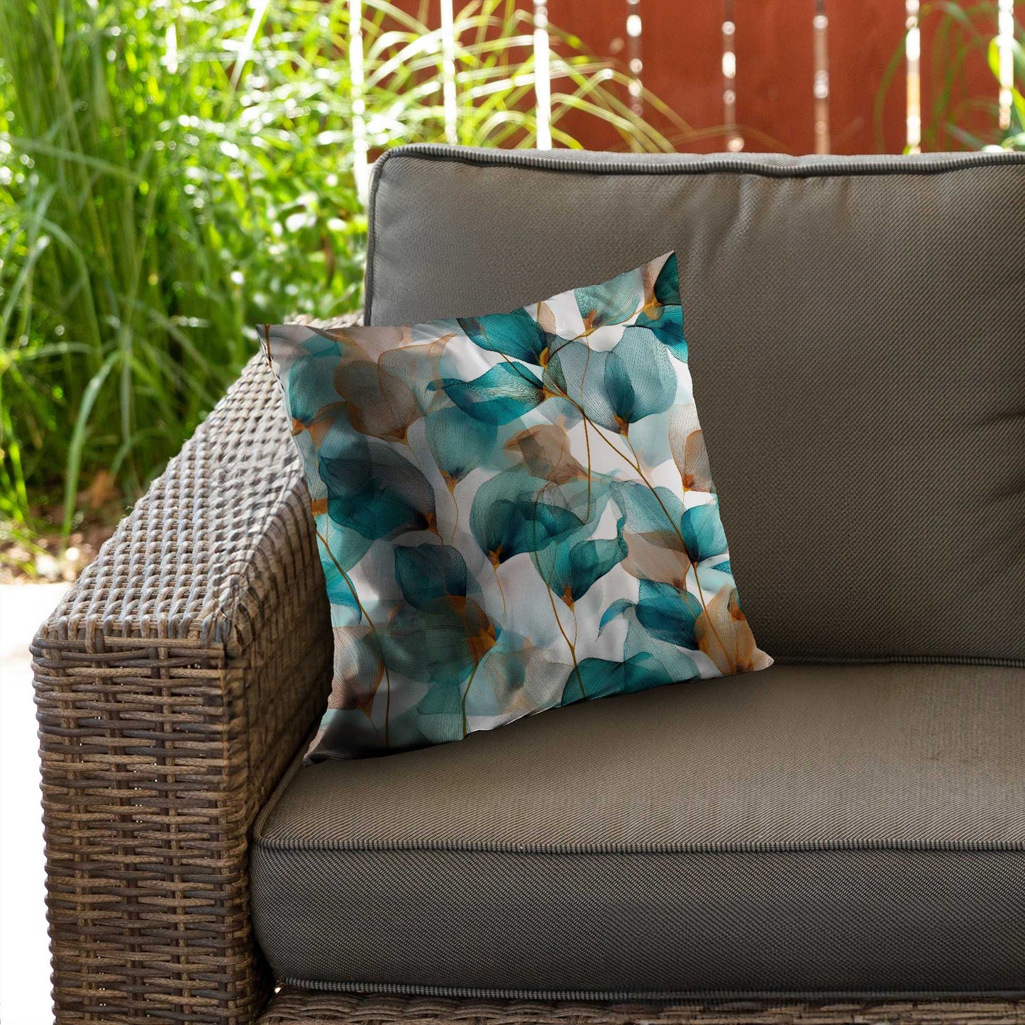 Teal and Brown Poly Twill Throw Pillow | Stylish Home Decor