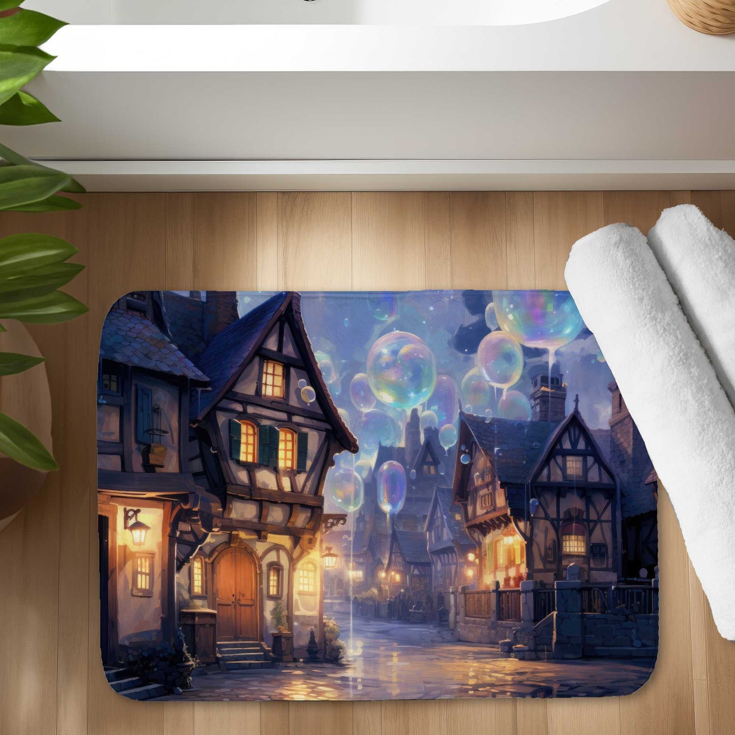 Tapis de bain Bloopy Town | Tapis décoratif élégant pour la salle de bain