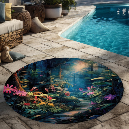 Against all odds - Blue Round Outdoor Area Rug for Home Decor