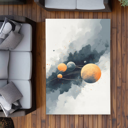 Circle of Planets Gray Outdoor Area Rug for Home Decor