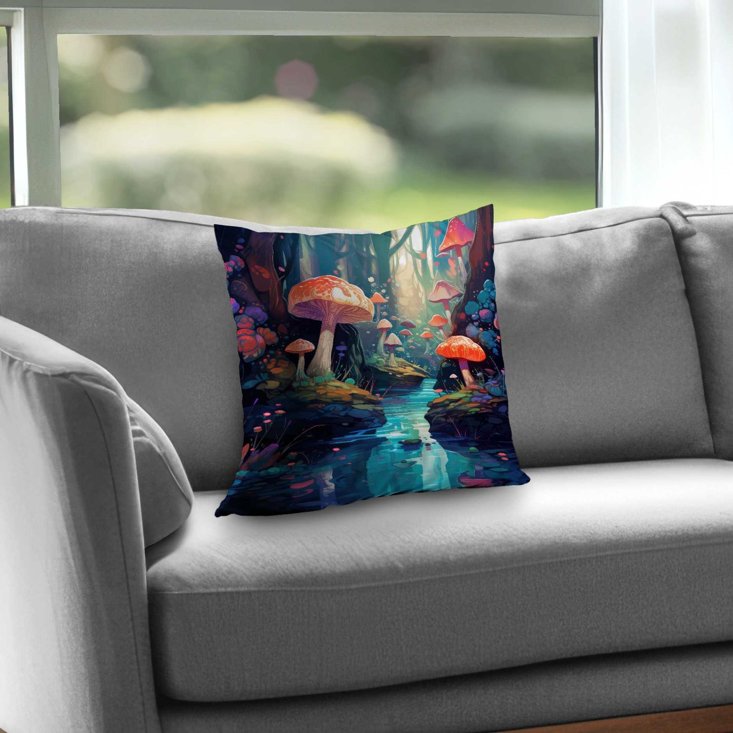 Coussin décoratif en sergé de polyester à motif forêt féerique - Accessoire de décoration intérieure