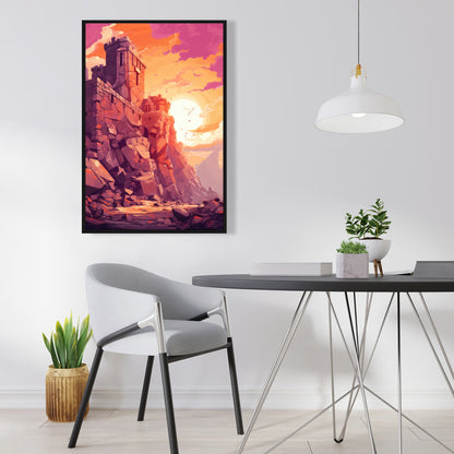 The Setting Rampart - Pink Framed Canvas for Home Decor