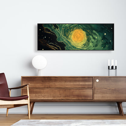 Turmoil in Space - Green Framed Canvas for Home Decor