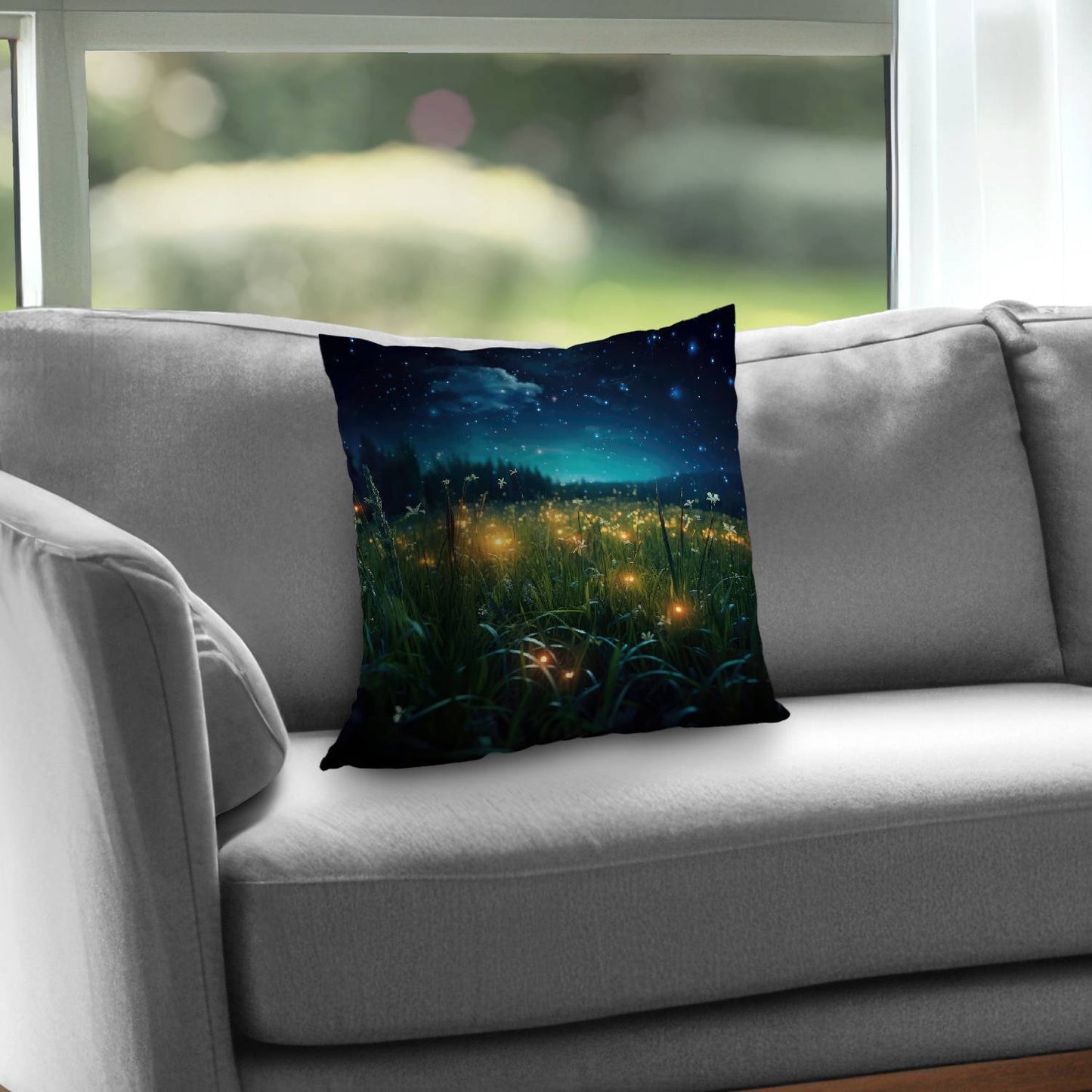 Fireflies at Night Blue Poly Twill Throw Pillow - Home Decor