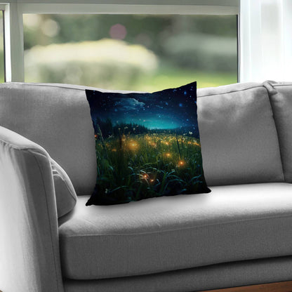Fireflies at Night Blue Poly Twill Throw Pillow - Home Decor
