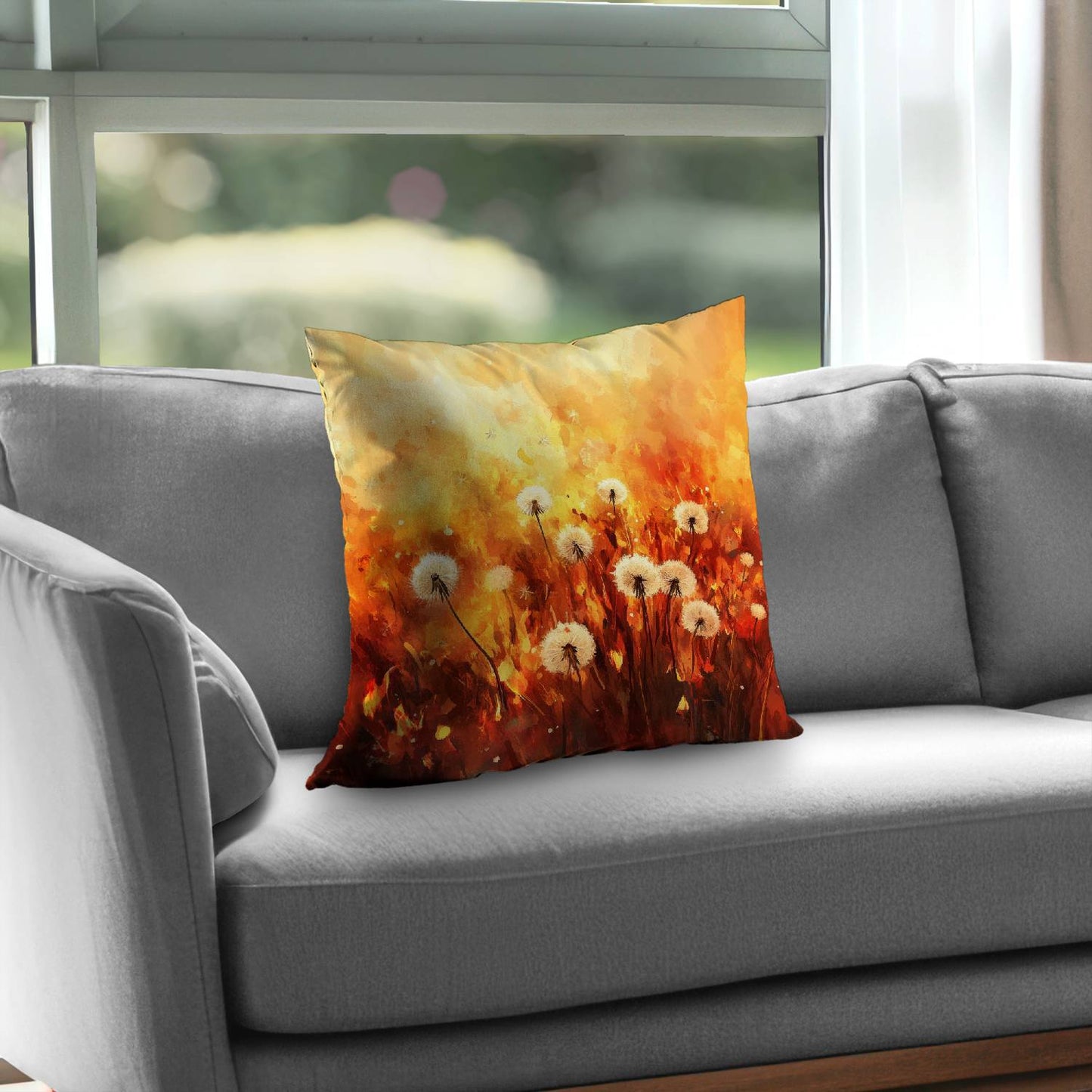 Dandelion Fire Poly Twill Throw Pillow | Home Decor Accent