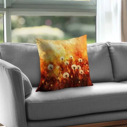 Dandelion Fire Poly Twill Throw Pillow | Home Decor Accent