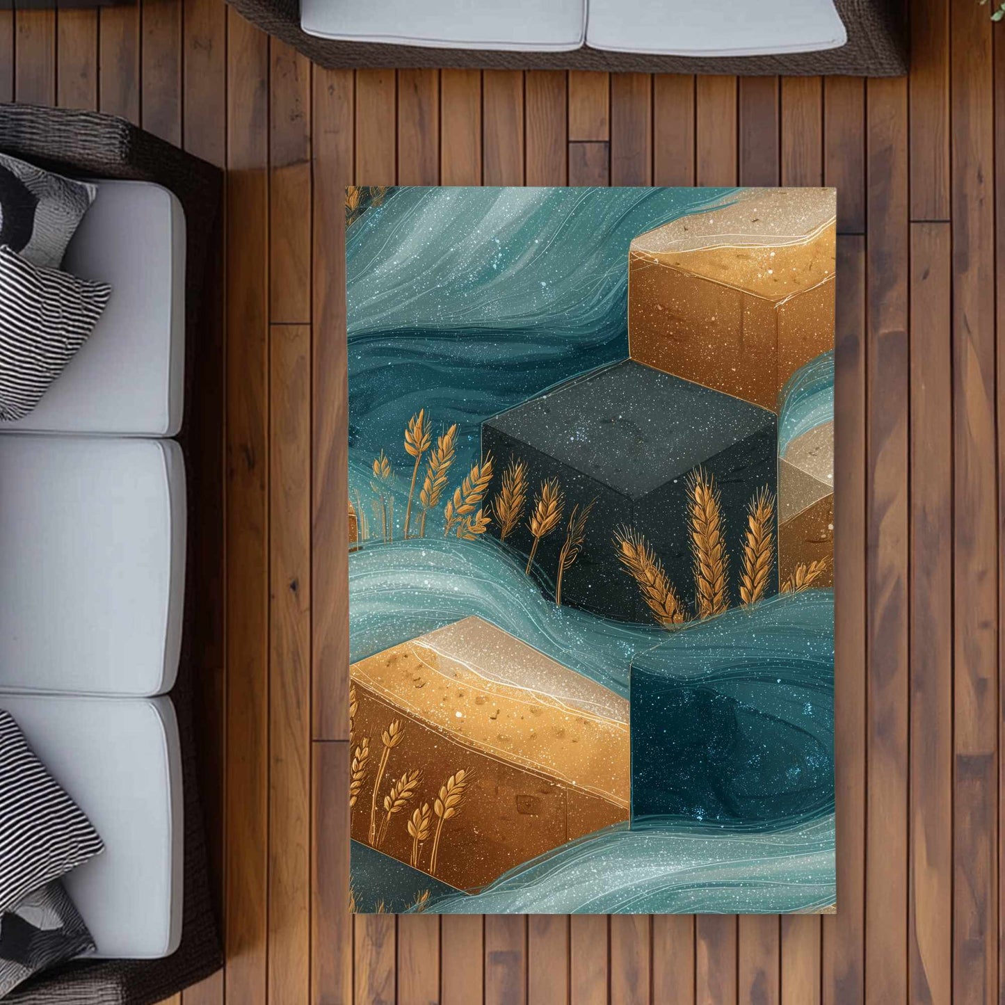 Tapis d'extérieur Golden Harvest Flow | Décoration d'intérieur élégante