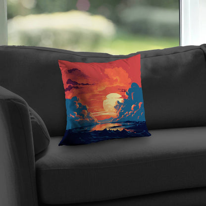 Coussin décoratif en sergé de polyester orange et bleu | Accessoire de décoration intérieure
