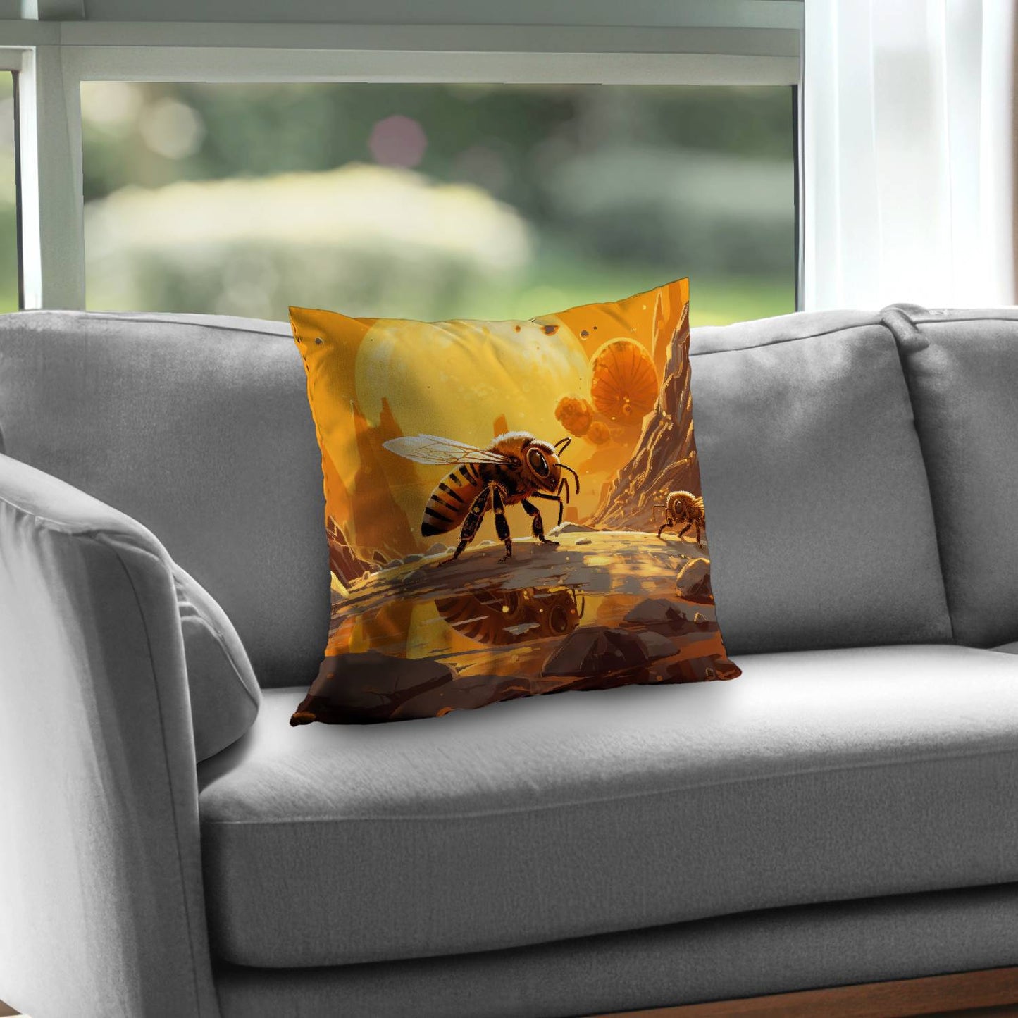 Bee World Poly Twill Throw Pillow - Home Decor Accent Pillow