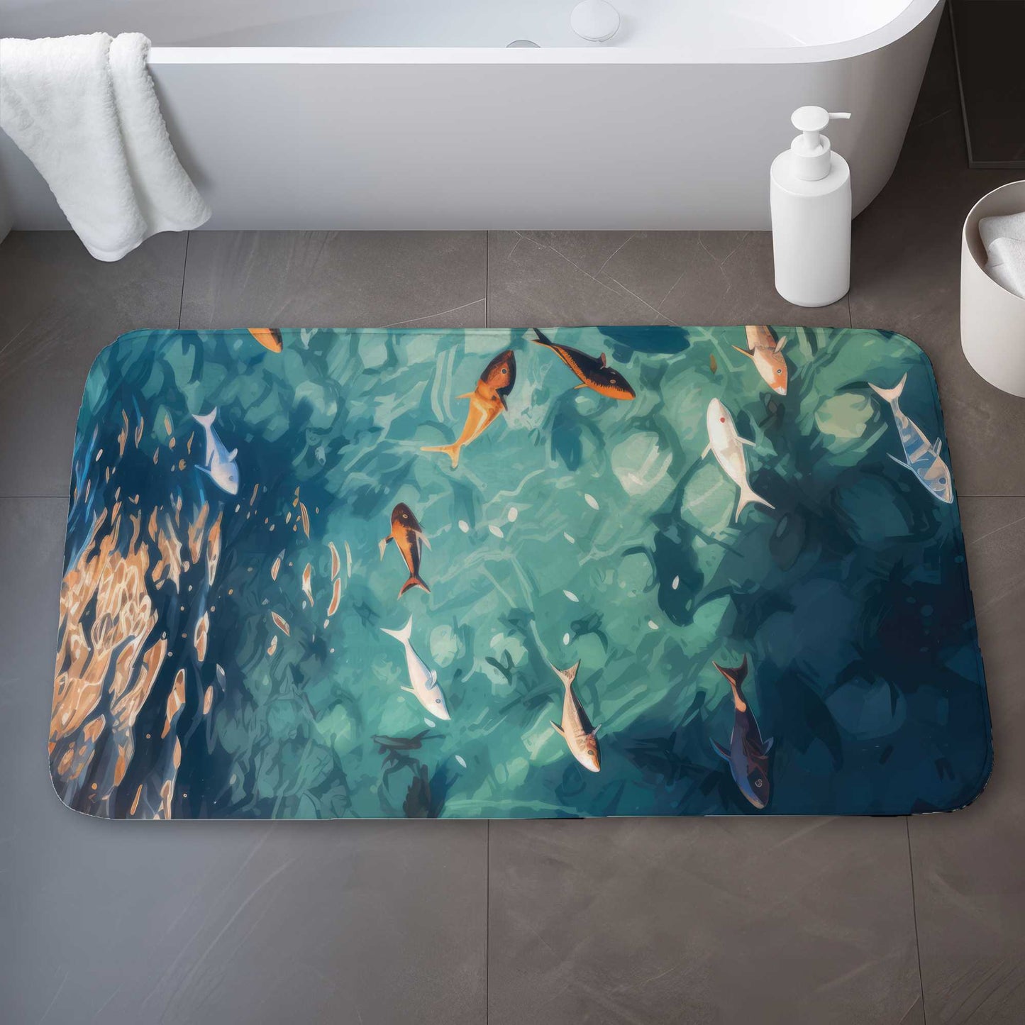 Caustic Fish Beige Bath Mat - Stylish Home Decor Accent