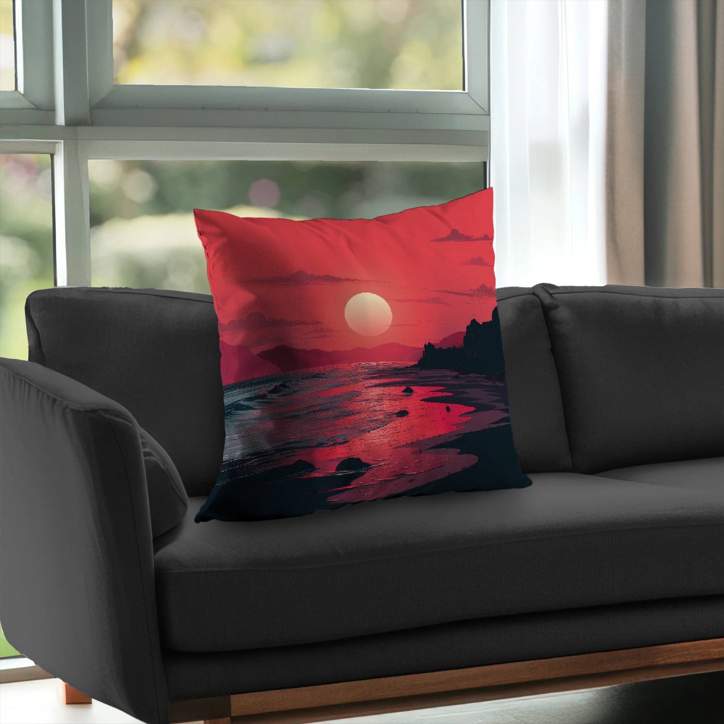 Coussin décoratif en sergé de polyester Red Sky | Accessoire de décoration élégant pour la maison