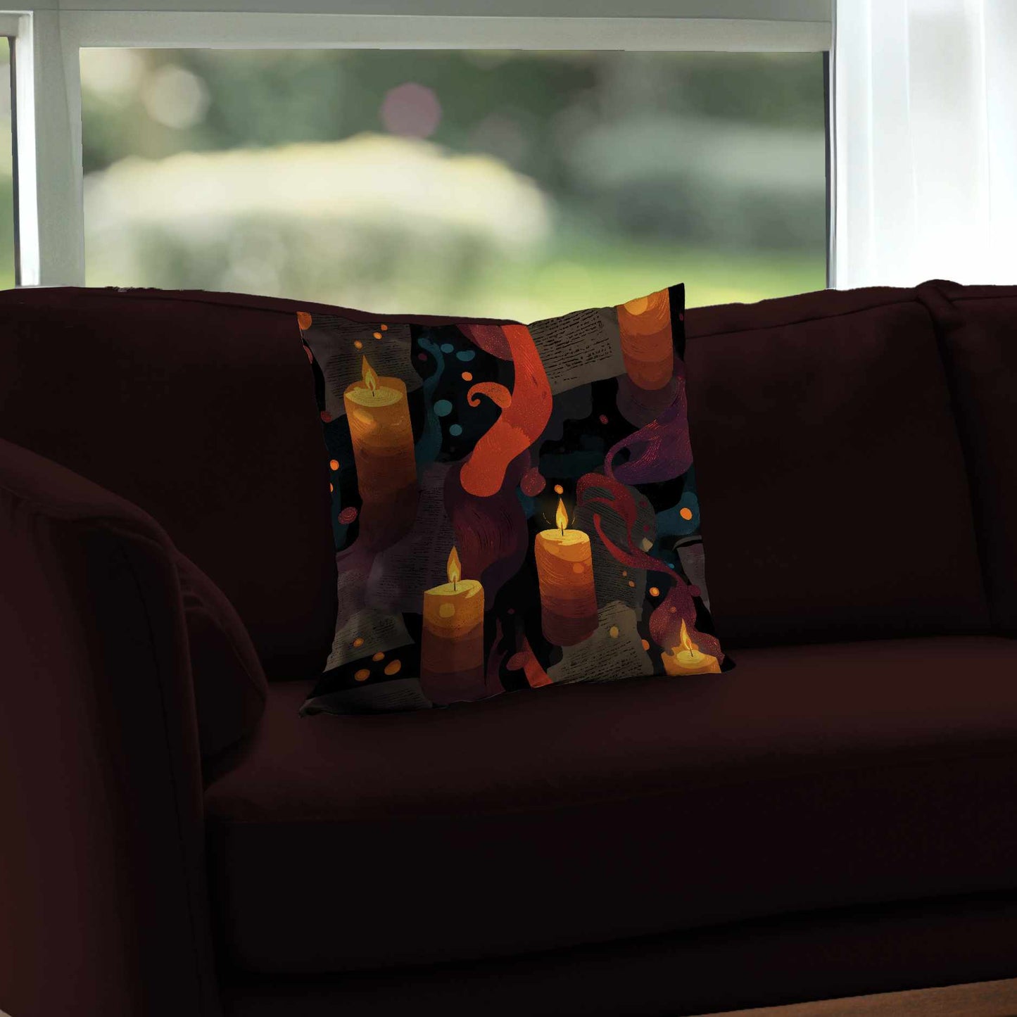Coussin décoratif en sergé polyester polyvalent avec motif "Whispers in Flame"