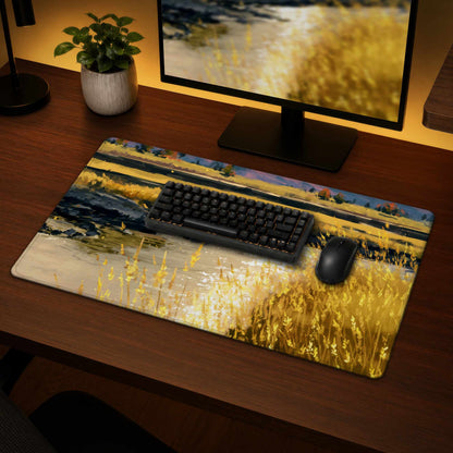 Tapis de Bureau Lumineux Golden Stream | Accessoire de Décoration Élégant