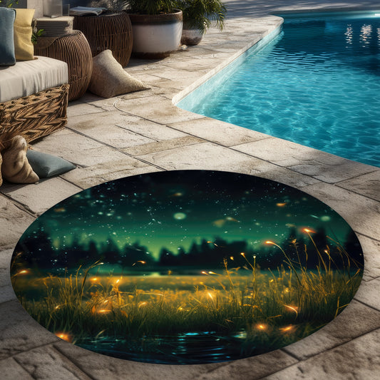 Light in the dark Green 5' Round Outdoor Area Rug | Home Decor
