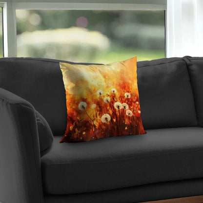 Dandelion Fire Poly Twill Throw Pillow | Home Decor Accent