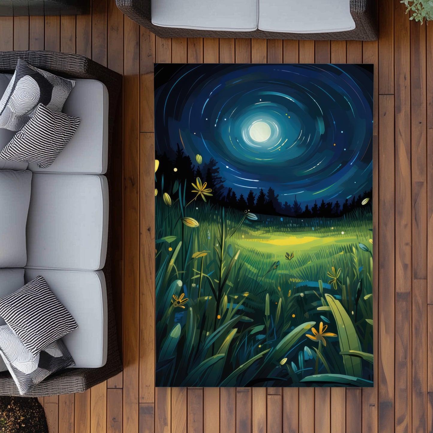 Between grass blades - Blue outdoor area rug for home decor