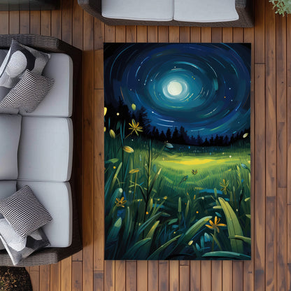 Between grass blades - Blue outdoor area rug for home decor