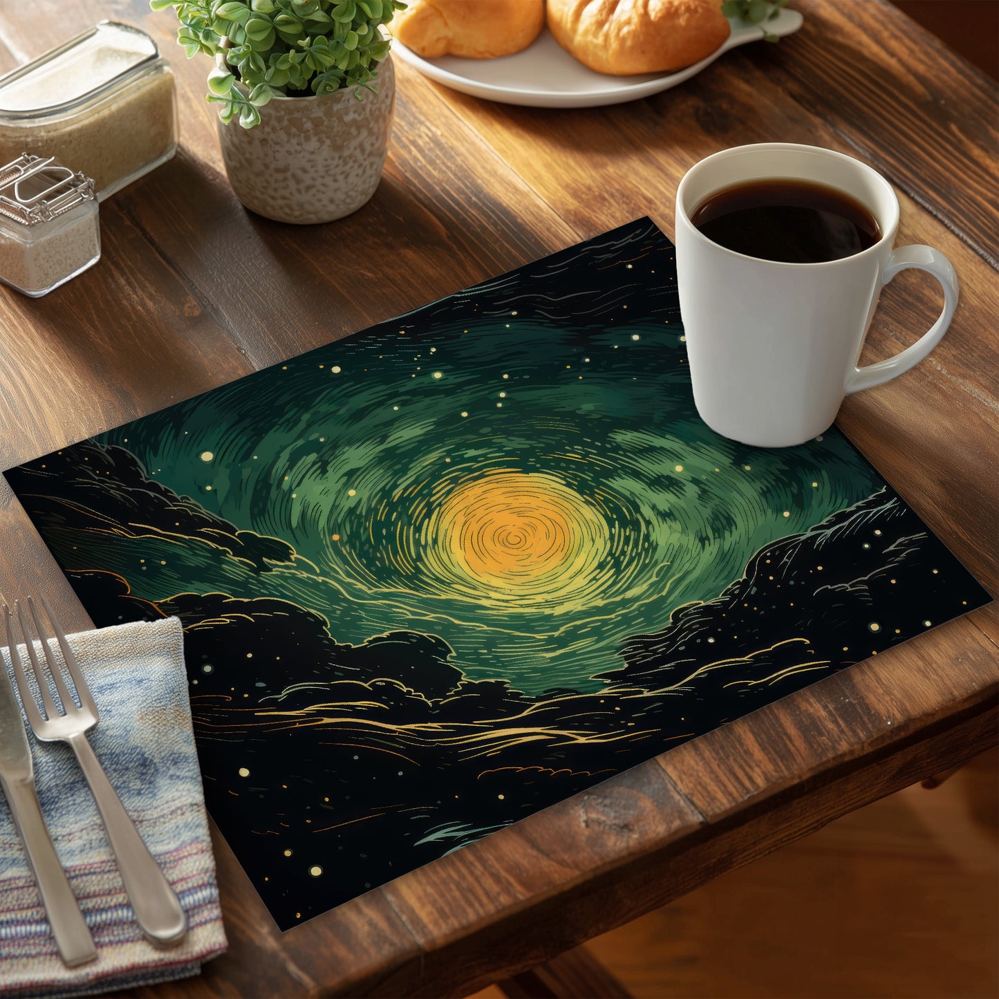 Tumulte spatial - Napperon en polyester pour la décoration intérieure
