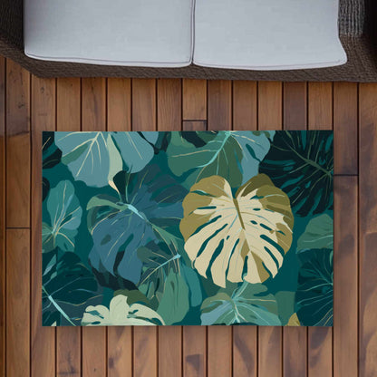 Tapis d'extérieur motif voile de feuilles tropicales | Décoration d'intérieur élégante