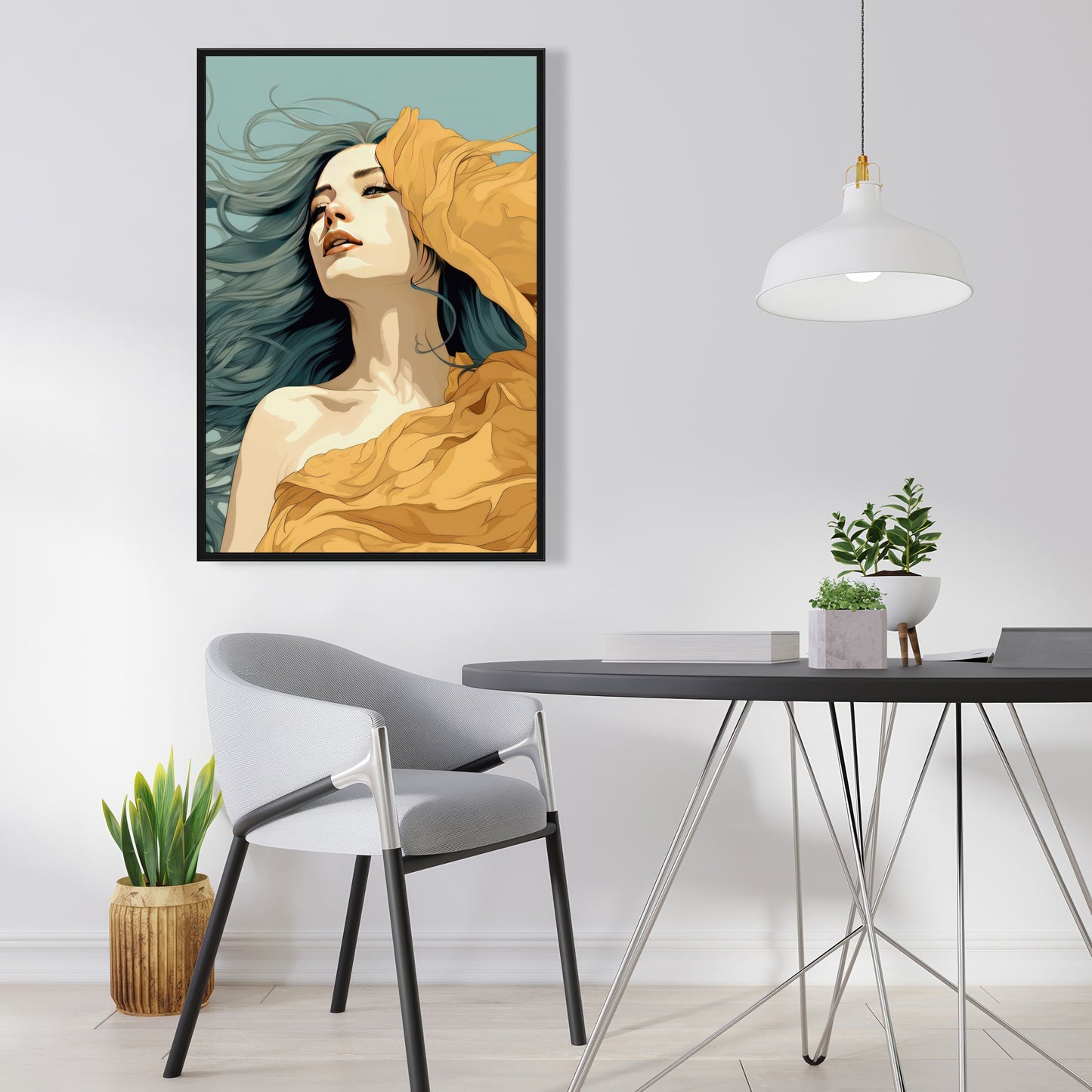 Sensual Flow - Turquoise Framed Canvas for Home Decor