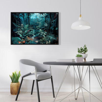 Deep in the Jungle - Blue Framed Canvas for Home Decor