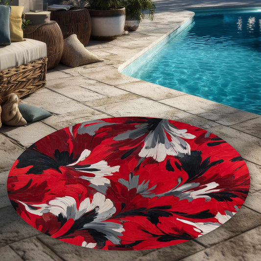 Tapis d'extérieur rond Red Flow | Décoration élégante