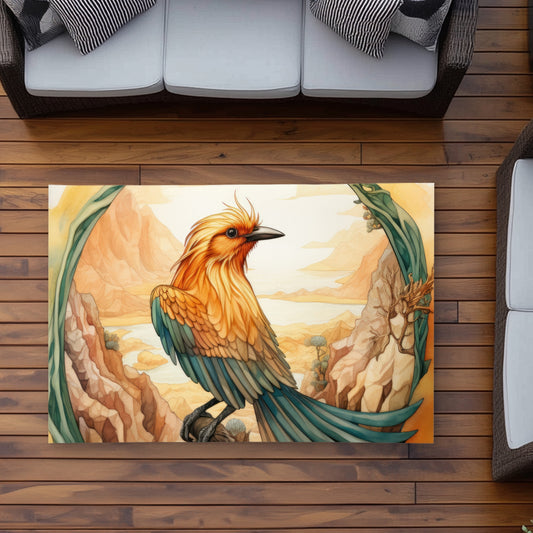 Perched Bird - Turquoise Outdoor Area Rug for Home Decor